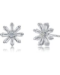 Genevive Jewelry - Plated With Clear Cubic Zirconia Flower Stud Earrings - Lyst