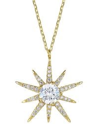 Genevive Jewelry - Rachel Glauber Plated With Cubic Zirconia Ten-Point Starburst Pendant Necklace - Lyst