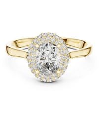 Aya Fine Jewelry - Emerald Cut Lab Diamond Three Stone Engagement Ring With Trillion Side Diamonds - Lyst