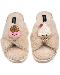 Laines London - Neutrals Laines Boucle Slippers With Laines Lovables Ice Lolly & Ice Cream Brooches - Lyst