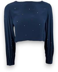 Monzlapur New York - Cropped Silk Top With Pleated Cuffs & Crystals - Lyst