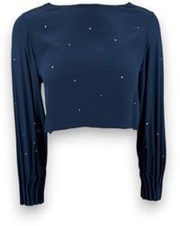 Monzlapur New York - Cropped Silk Top With Pleated Cuffs & Crystals - Lyst