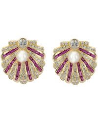 LÁTELITA London - Art Deco Scallop Shell Earrings Ruby Red With Pearl Gold - Lyst
