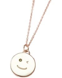 Posh Totty Designs - Wink Face Emerald Diamond Pendant Necklace - Lyst