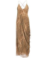 Belsize25 - Neutrals Lumen Print Smoky Oud Draped Silk Resort Dress - Lyst