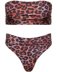 Playaluxe - Capri Ruched Bandeau Bikini Set Leopard - Lyst