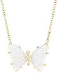 KAMARIA - Moonstone Butterfly Necklace With Diamonds & Prongs - Lyst