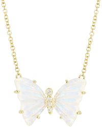 KAMARIA - Moonstone Butterfly Necklace With Diamonds & Prongs - Lyst