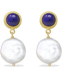 Vintouch Italy Gold-plated Lapis & Keshi Pearl Earrings - Blue