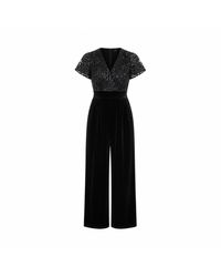 Yumi' - Sequin Embellished Velvet Jumpsuit With Angel Sleeves - Lyst