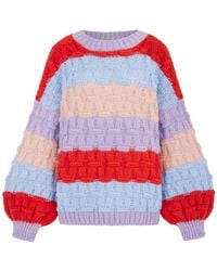 Cara & The Sky - Mandy Criss-Cross Stitch Balloon Sleeve Stripe Jumper - Lyst