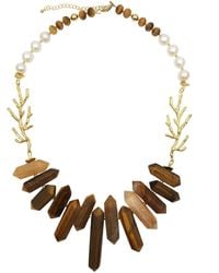 Farra - Tiger Eye Stone With Branch Charm Statement Necklace - Lyst