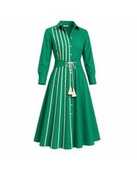 IZABELA MANDOIU - Emerald Midi Shirt Dress With Ric Rac Trim & Tassel Belt - Lyst