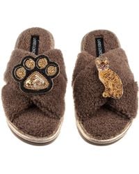 Laines London - Neutrals Boucle Slippers With Paw & Bengal Cat Brooches - Lyst