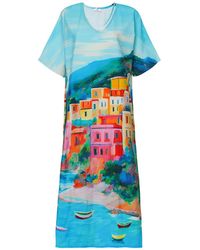 DHARA SHETH DUBAI - La Dolce Riviera Mediterraneanvintage Look Long Cotton Kaftan Dress With Pockets - Lyst