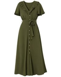 Yumi' - Ruffle Collar Midi Shirt Dress - Lyst
