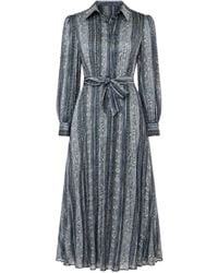 John Abgin - Satin Printed Pleated Midi Shirt Dress - Lyst