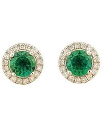Juvetti - Mars Emerald Round & Diamond Halo Earrings - Lyst