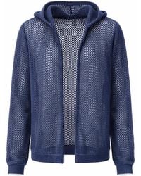 Haris Cotton - Open-Knit Cardigan With Hood Denim - Lyst