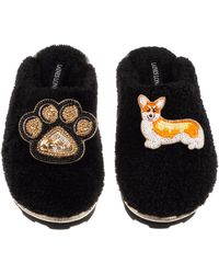 Laines London - Teddy Closed Toe Slippers With Paw & Peach The Corgi Brooches - Lyst