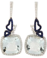 Artisan - 18k White Gold In Cushion Cut Aquamarine & Blue Sapphire Pave Diamond Butterfly Earrings - Lyst