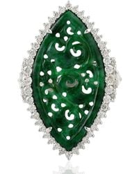 Artisan - 18K With Carving Jade & Diamond Marquise Ring - Lyst