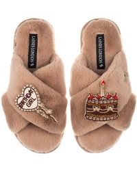 Laines London - Neutrals Classic Laines Slippers With Birthday Girl Balloon & Chocolate Cake Brooches - Lyst
