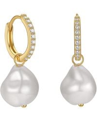 Angel Barocco - Detachable Diamond Huggie Baroque Pearl Earrings - Lyst