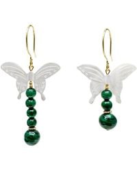 Farra - Butterfly-Shaped Shell With Malachite Statement Earrings - Lyst