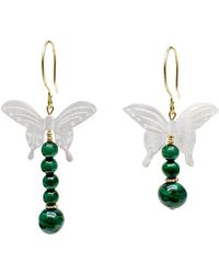 Farra - Butterfly-Shaped Shell With Malachite Statement Earrings - Lyst