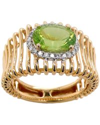 Artisan - Peridot & Diamond Halo Solitaire Ring - Lyst