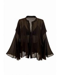 concept A trois - Espresso Chiffon Blouse With Ample Ruffles - Lyst