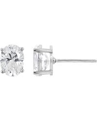 Diamonbliss - Embellished Swarovski Stone Platinum Plated Sterling Solitaire Oval Cut Stud Earrings Once Carat - Lyst