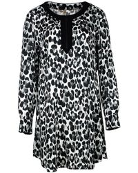 Conquista - Animal Print Satin Viscose Long Sleeve Dress - Lyst