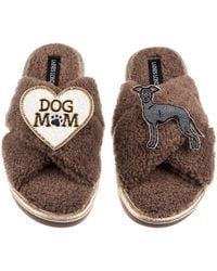 Laines London - Neutrals Boucle Slippers With Dog Mum/Mom & Italian Greyhound Brooches - Lyst
