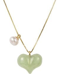 seree - Puffed Heart Jade & Pearl Pendant Necklace - Lyst