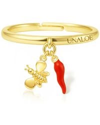 Unaloe - Adjustable Plated Bee And Italian Horn Charm Ring - Lyst