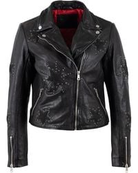 Mauritius - Leather Moto Jacket With Star Appliqués & Studs Soraya - Lyst