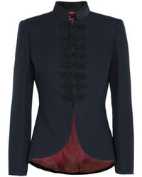 The Extreme Collection - Embroidered Fitted Cotton And Linen Blazer With Mao Collar Jasper - Lyst