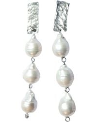 Oolo London - Rain Rain Rain Drops Hammered And Baroque Pearl Drops - Lyst