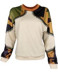 Lalipop Design - Abstract Print Sweatshirt With Khaki Vegan Leather Details - Lyst