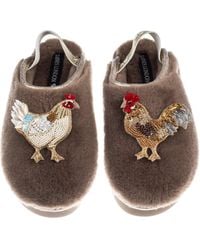 Laines London - Neutrals Flatform Cloud Closed Toe Slippers With Chicken & Rooster Brooches - Lyst