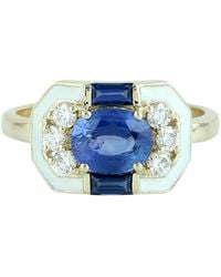 Artisan - 14K Sapphire, Diamond & Enamel Art Deco Ring - Lyst