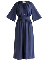 Paisie - V-neck Culotte Jumpsuit In Navy - Lyst