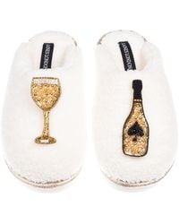 Laines London - Neutrals Teddy Closed Toe Slippers With Ace Of Champagne Brooches - Lyst
