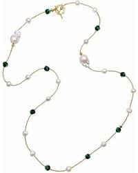 Farra - Malachite With Freshwater Pearl Multi-Way Long Necklace - Lyst