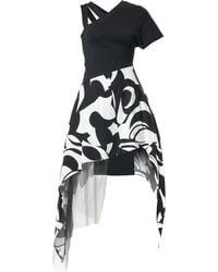 Metamorph - Open Shoulder Long Top With Print And Tulle Layer - Lyst