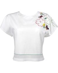 Lalipop Design - Embroidered Cropped Cotton T-Shirt With Hem Detailing - Lyst