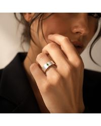 Unaloe - Sterling Wide Band Ring With Emerald – Modern Minimal Jewelry Ring - Lyst