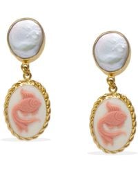 Vintouch Italy - Goldfish Cameo Earrings With Pearls - Lyst